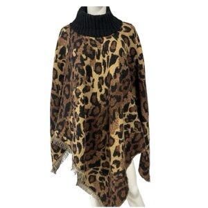 MOBWIFE Women’s Leopard Print Poncho with Black Turtleneck